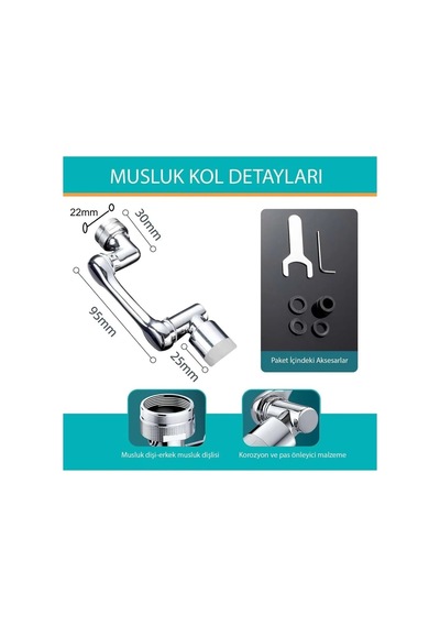 Kenly 1080 Derece Dönebilen Evrensel 2 Modlu Robotik Kol Mutfak Banyo Musluk Başlığı Genel