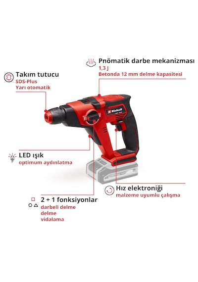 Einhell TE-HD 18/12 Li, Akülü Pnömatik Matkap Seti ( 2,5 Ah Akü ve Şarj Cihazı , 10 Parça Uç Seti Dahildir )