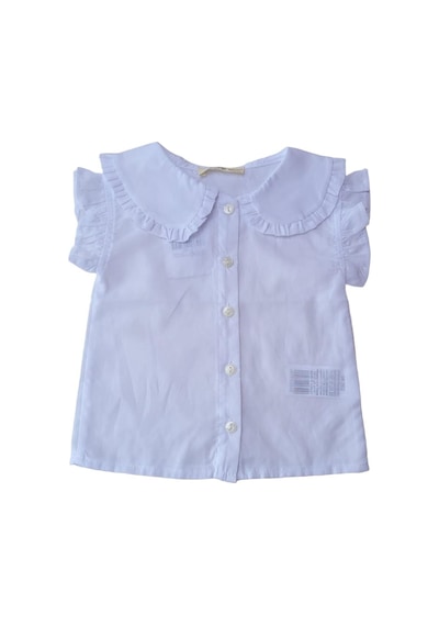 Çikoby Kız Bebek Çocuk Pamuklu Düşük Kol Fırfırlı Gömlek-12598-beyaz Beyaz