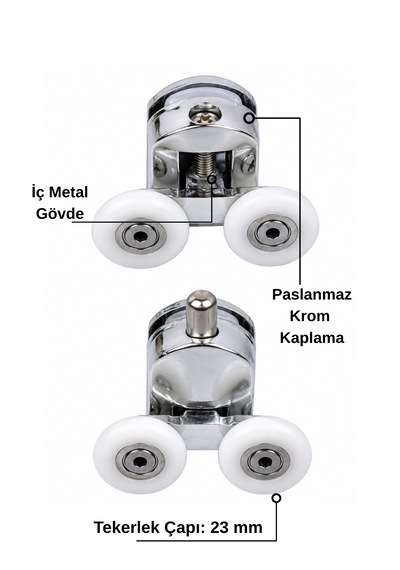 Duşakabin Alt Üst Sürgülü Cam Kabin Tekeri Metal Gövdeli Krom Kaplama Rulmanlı Teker Seti 2 Li Set