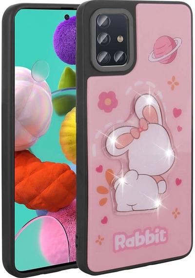 Galaxy A51 Kılıf Parlayan Kabartmalı İkonik Figürlü Zore Amas Silikon Kapak Pembe
