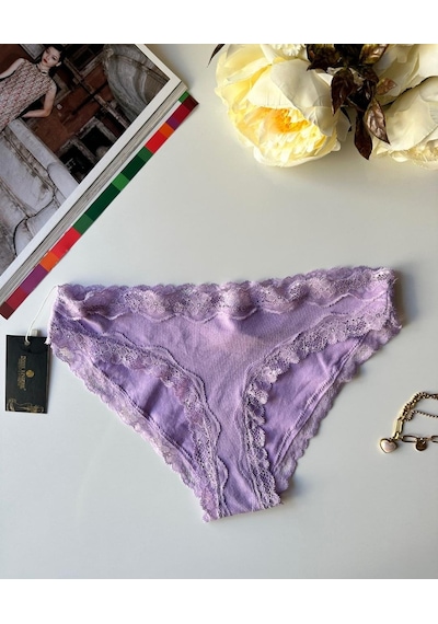 Arlet Kadın Pamuklu Rahat Günlük Kullanım Dantelli Slip/külot Li Lila