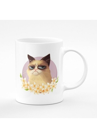 Grumpy Uykucu Kedi Baskılı Kupa Bardak Beyaz