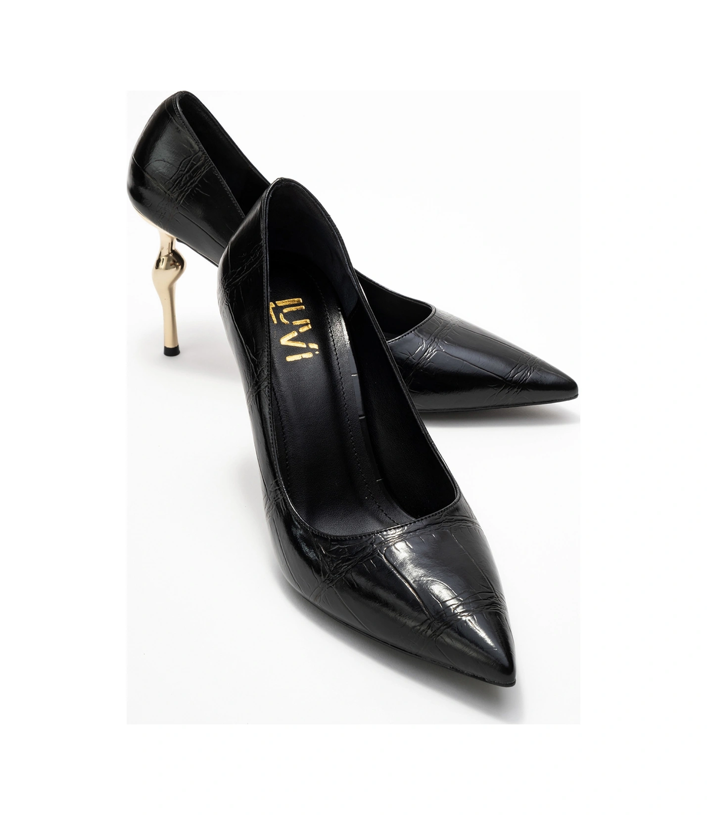 Luvishoes Luvi Shoes Hudson Siyah Baskı Kadın Topuklu Ayakkabı Siyah
