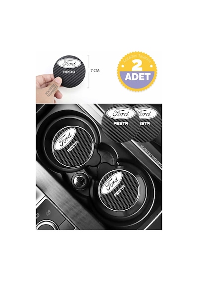 Ford Fiesta Yazılı Karbon Araç Bardak Altlığı Ford Fiesta Modeli İçin 7 Cm Şık Tasarım 2 Adet 2 Adet