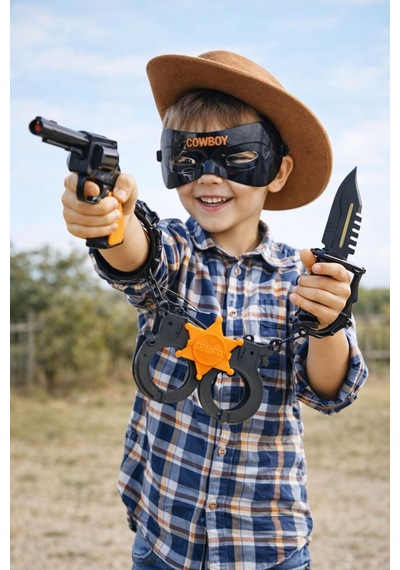 Cowboy Oyuncak Seti Maske, Rozet, Kelepçe Ve Aksesuarlar Çocuk Rol Oyun Seti