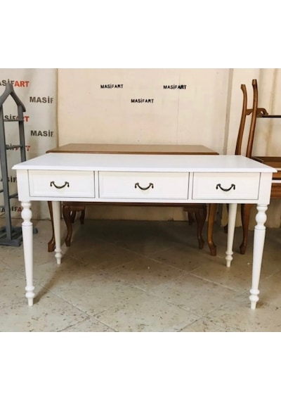 Masifart Soft Tornalı 3 Çekmeceli Ahşap Çalışma masası 140 cm Beyaz