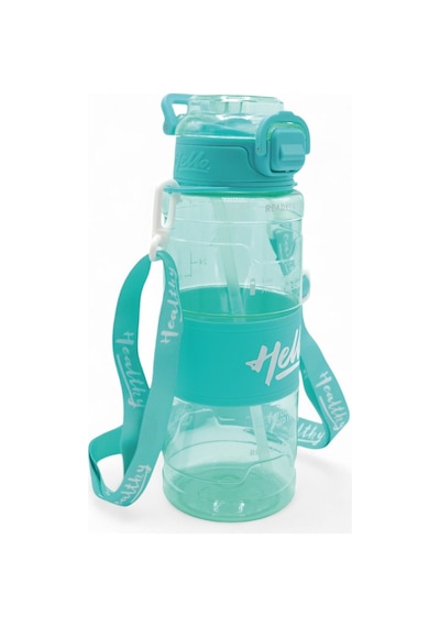 Hello Pipetli Suluk - Günlük Spor Su Şişesi - Renkli Boyun Askılı Okul Çocuk Suluğu 800 Ml Turkuaz
