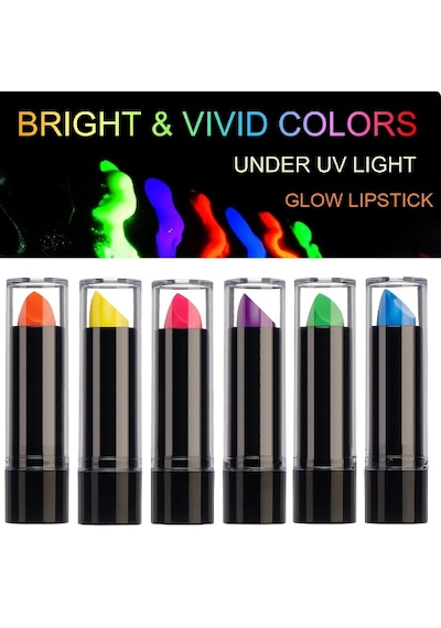 Techmrt Karanlıkta Parlayan Yanan Uv Neon Ruj Yüz Boyama 6 Adet 6 Renk