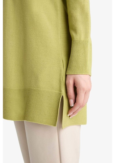 Defacto Regular Fit Bisiklet Yaka Yırtmaçlı Basic Düz Triko Kazak Tunik H3431az25wngn743 Yeşil