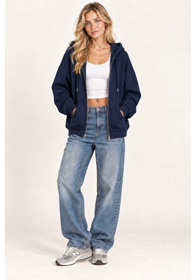 Cool Tarz Unisex Oversize Fermuarlı Kapüşonlu Sweatshirt 3 İplik Şardonlu Lacivert Lacivert Cool Tarz Unisex Oversize Fermuarlı Kapüşonlu Sweatshirt 3 İplik Şardonlu Lacivert Lacivert