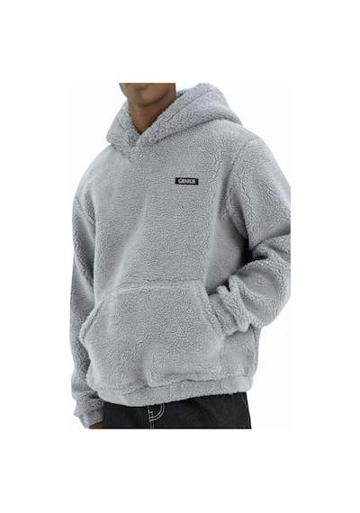 Genius Store Genıus Store Erkek Kapüşonlu Polar Sherpa Kuzu Kumaş İçi Şardonlu Kapüşonlu Sweatshırt Sherpa-kap Gri
