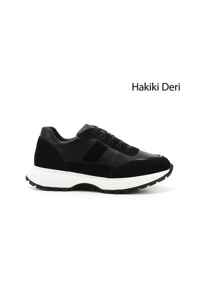 Gönderi(R) Gönderi R Siyah Dolgu Taban Lastik Bağcıklı Hakiki Deri Sneaker Siyah
