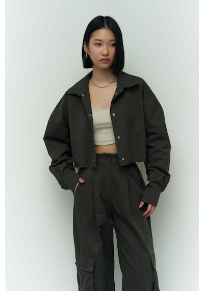 Mai Collection Mai Studios Co. Abra Antrasit Crop Gömlek Pantolon Takım Antrasit
