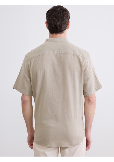 Lcwaıkıkı Classic Bej Regular Fit Keten Görünümlü Erkek Gömlek