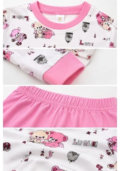 Novalisse Kız Çocuk Premium Penye Koala Desenli Uzun Kollu Pijama Takımı 2-11 Yaş - Pembe Çoklu Renk