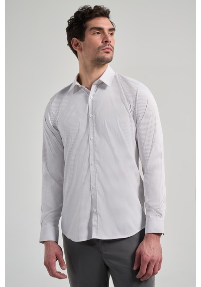 İmza Beyaz Uzun Kol Desen Yarım İtalyan Yaka Cepsiz Esnek Classic Slim Fit Gömlek 1004245218 Beyaz