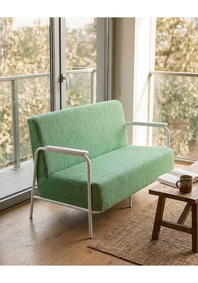Atlas İkili Koltuk Calve Kumaş Beyaz Metal İskeletli Ofis Balkon Bekleme Koltuğu - Mint Yeşili Yeşil Atlas İkili Koltuk Calve Kumaş Beyaz Metal İskeletli Ofis Balkon Bekleme Koltuğu - Mint Yeşili Yeşil