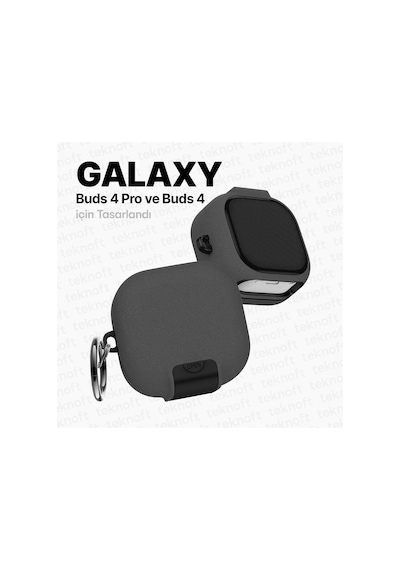 Samsung Galaxy Buds 4 Pro Ve Buds 4 İle Uyumlu Mandallı Kapak Kilit Sistemli Kumlanmış Mat Dokulu Darbelere Dayanıklı Hibrit Kılıf Gri, Galaxy Buds 4 Pro/4
