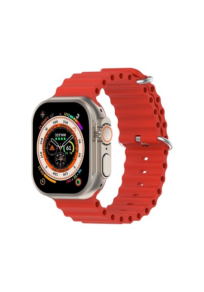 Caseonn Apple Watch Uyumlu Series 9 45mm Kordon Suya Dayanıklı Okyanus Silikon Kayış Kırmızı