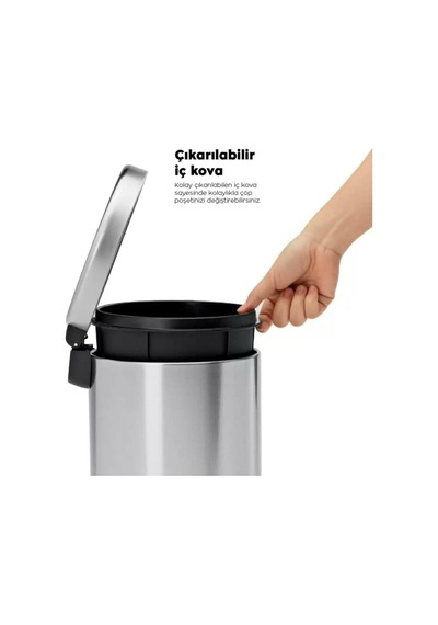 Pedallı Çöp Kovası Wc Fırça Set 3 Lt Krom Çok Renkli