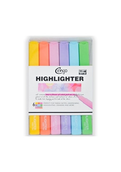 Cengo Kare Tipi Highlighter Fosforlu Kalem Fluorescent Renkler 6lı Set Cgo704 Çok Renkli