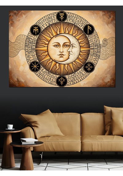 Güneş Sistemi Astroloji Haritası Dekoratif Kanvas - Mdf Ahşap Tablo