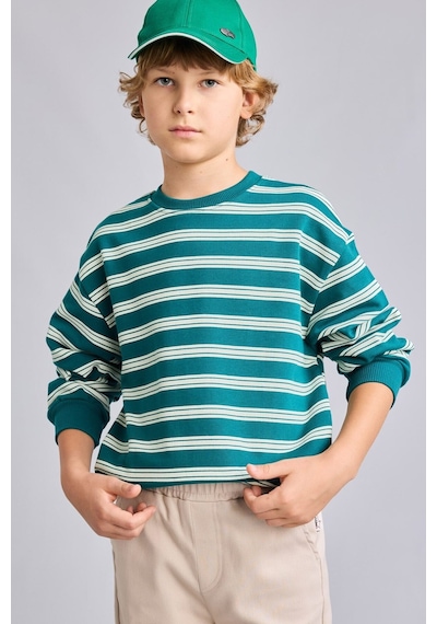Defacto Oversize Bisiklet Yaka Çizgili Sweatshirt Erkek Çocuk H9694a826wngn265 Yeşil-gn265