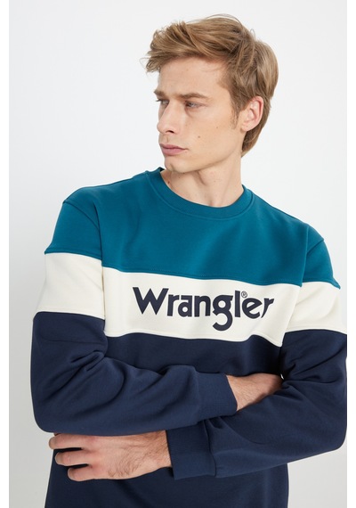 Wrangler Regular Fit Normal Kesim Bisiklet Yaka İçi Polarlı Petrol Rengi Sweatshirt Petrol
