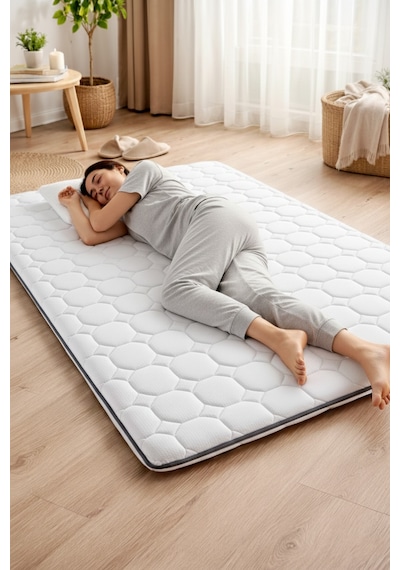 Artex Yer Yatağı 5cm Sünger Şilte 150x200 Ped Yatak Şiltesi Pedi Topper Sade Mattress Çift Kişilik Beyaz