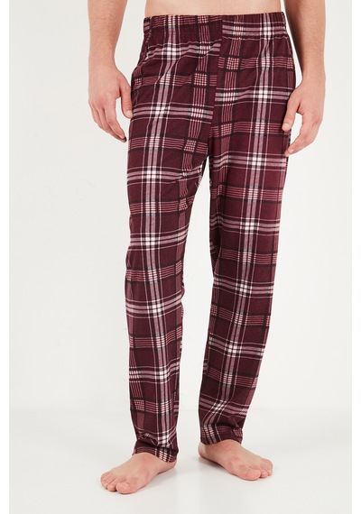 Buratti Ekoseli Pamuklu Bisiklet Yaka Pijama Takımı Erkek Pijama Takımı 6575007 Bordo