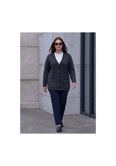 Onno Style Women Klasik Triko Renkli Düğmeli Ceket Lacivert - Yeşil