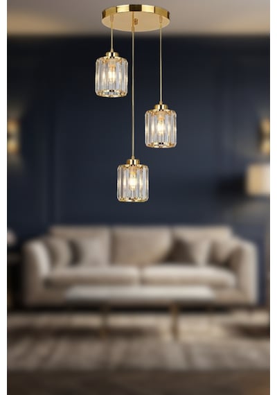 Cristora Kristal Taşlı Sarkıt Avize - Modern Şık Taşlı Avize Gold