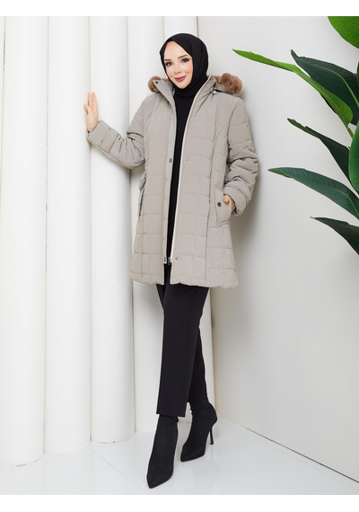 Eslemnur Nova Kumaş Şişme Mont 85cm Vizon