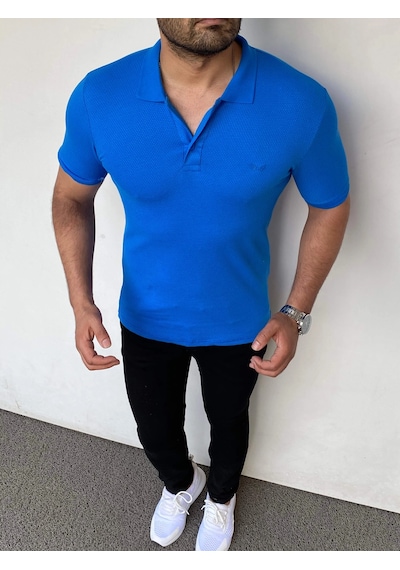 Modefendi Slim Fit Örme Polo Yaka Tshırt Turkuaz