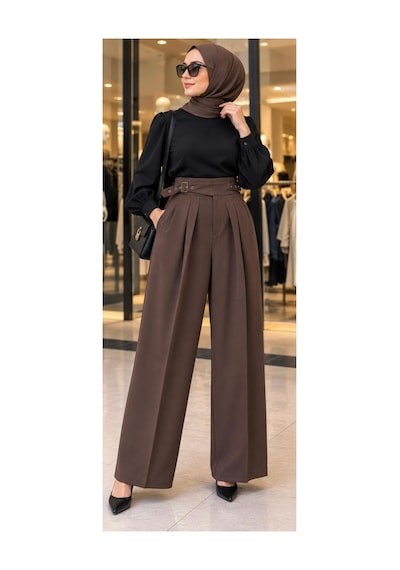 Ghisa Yüksek Kemerli/tokalı Bol Paça Pantolon Kahverengi - 943372997 Kahverengi