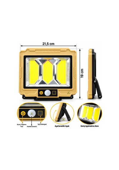 Solar Sensörlü Cob Led Sokak & Bahçe Aydınlatma Projektörü 2400 Mah, Kumandalı, Su Geçirmez Solar Sensörlü Cob Led Sokak & Bahçe Aydınlatma Projektörü 2400 Mah, Kumandalı, Su Geçirmez