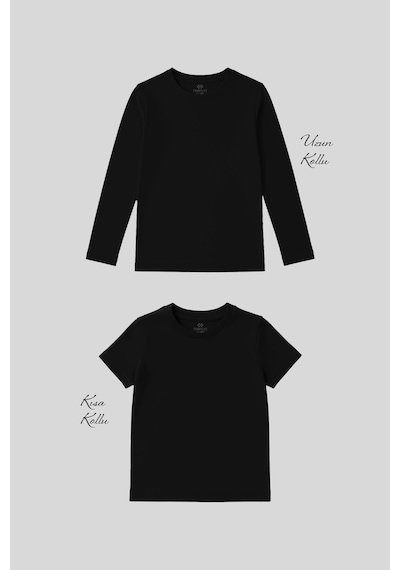 Standart Fit Basic O Yaka 2li Paket Siyah Unisex Çocuk T-shirt Siyah