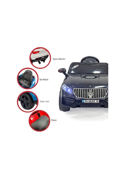 Massimo Gt 4x2 12v Uzaktan Kumandalı Led Farlı 2x Arka Süspansiyonlu Kemerli Çocuk Akülü Araba Siyah