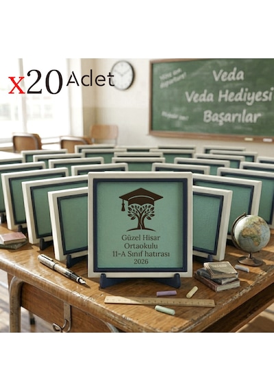 Mezuniyet Hatırası Kişiye Özel 20'li Set Hayat Ağacı Ve Kep Tasarımlı Sınıf Hediyesi 10x10 Cm