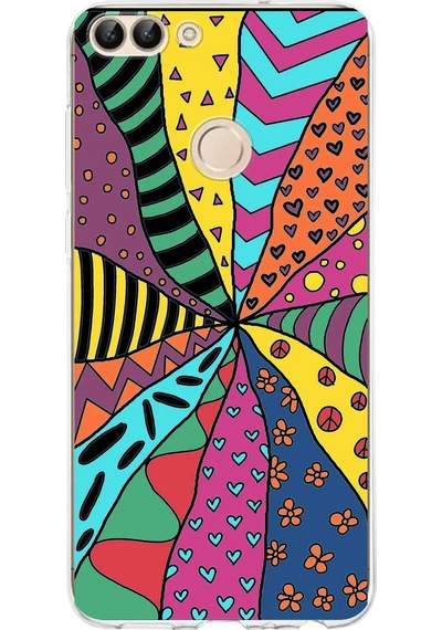 Huawei P Smart 2018 İle Uyumlu 1mm Slim Fit Retro Renkler 4 Baskılı Şeffaf Kılıf Şeffaf