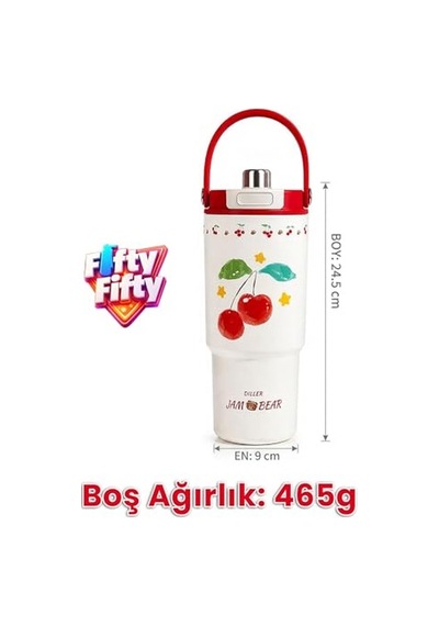 Dıller Tumbler 880 Ml Tek Kapak Çift Kullanım Pipetli/pipetsiz Taşıma Kulplu Çelik Termos-ffd9505-880ml Genel