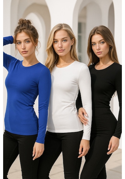 Kadın Siyah-saks Mavi-beyaz 3'lü Paket Bisiklet Yaka Uzun Kollu Body Siyah-saks Mavi-beyaz Kadın Siyah-saks Mavi-beyaz 3'lü Paket Bisiklet Yaka Uzun Kollu Body Siyah-saks Mavi-beyaz