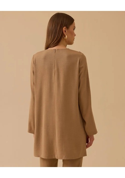 Scl Yuvarlak Yaka Düğme Detaylı Tunik Camel