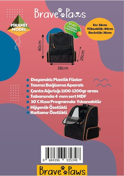 Brave Paws Kedi Köpek Çantası Yıkanabilir Hava Alan Piramit Model