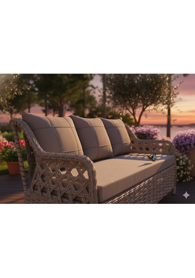 Zeytin Deluxe Rattan/örgü Bahçe Ve Balkon Koltuğu - 3 Kişilik Gri