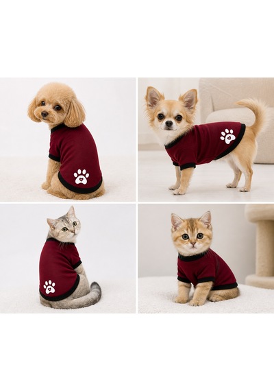 Pati Desenli Swit Kedi Ve Köpek Kıyafeti Bordo Small 32 Cm-38 Cm