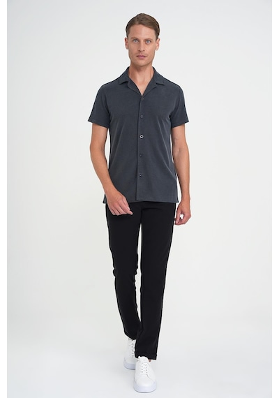 Efor Slim Fit Apaş Yaka Modal Karışımlı Kısa Kol İndigo Gömlek G 1590 Indigo