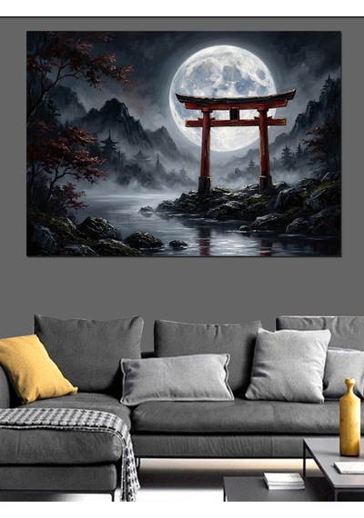 Gece Vakti Japon Kapısı Torii Dekoratif Kanvas - Mdf Ahşap Tablo