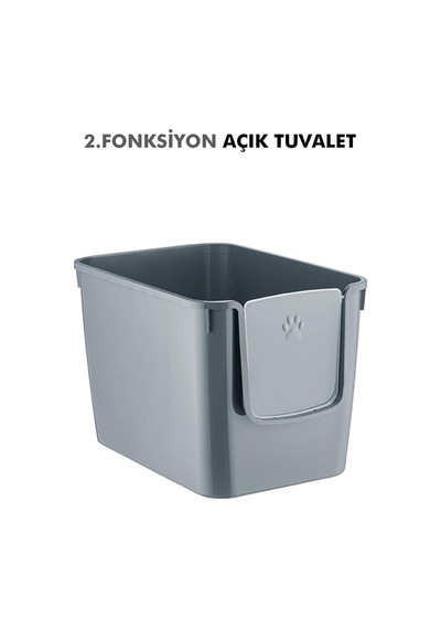 Hz-500 Xxl 3 Fonksiyonlu Kedi Tuvaleti, Kapalı/açık Tuvalet Ve Taşıma Çantası, 56x40x43 Cm Gri